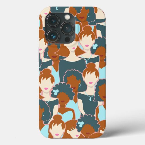 Seamless pattern with black girls and white girls iPhone 13 pro case