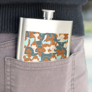 Seamless pattern with black girls and white girls flask