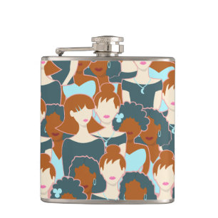 Seamless pattern with black girls and white girls flask