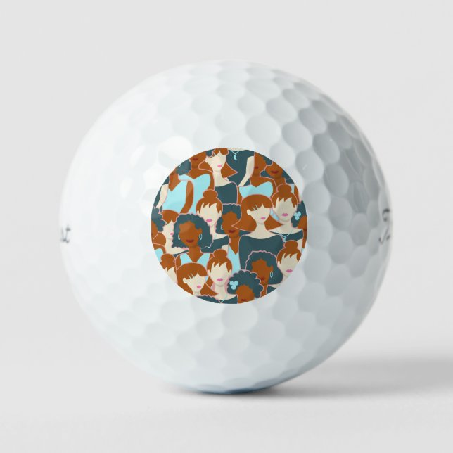 Seamless pattern with black girls and white girls golf balls (Front)