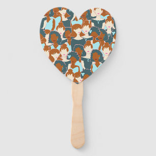 Seamless pattern with black girls and white girls hand fan