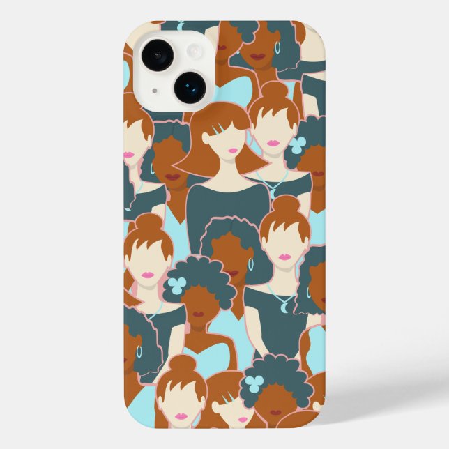 Seamless pattern with black girls and white girls iPhone case (Back)