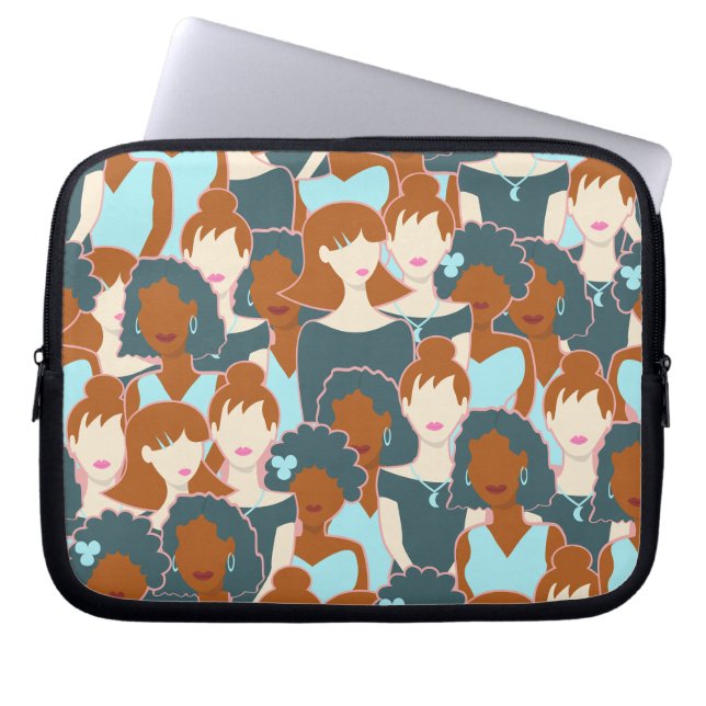 Seamless pattern with black girls and white girls laptop sleeve (Front)