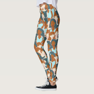 Seamless pattern with black girls and white girls leggings