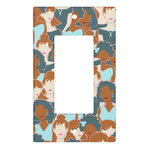 Seamless pattern with black girls and white girls light switch cover