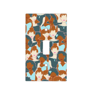 Seamless pattern with black girls and white girls light switch cover