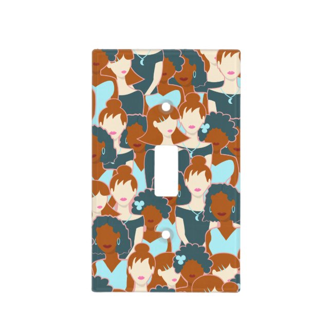 Seamless pattern with black girls and white girls light switch cover (Front)