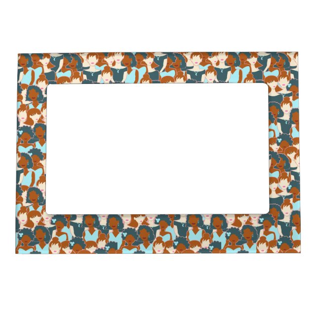 Seamless pattern with black girls and white girls magnetic frame (Front)