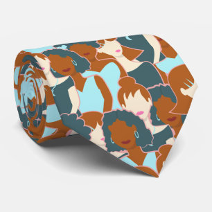 Seamless pattern with black girls and white girls neck tie