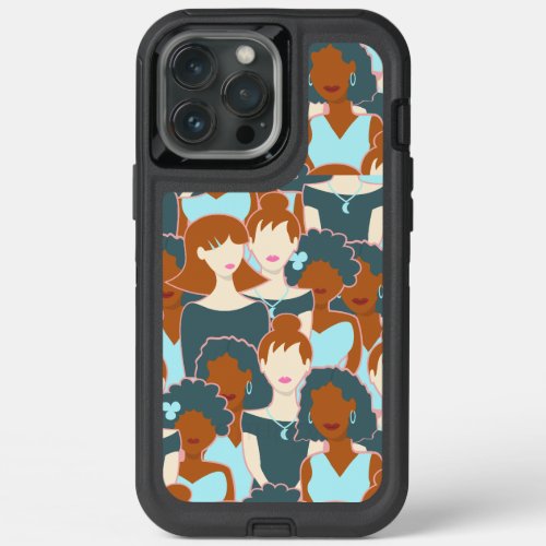 Seamless pattern with black girls and white girls iPhone 13 pro max case