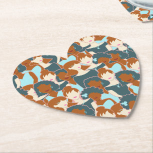 Seamless pattern with black girls and white girls paper coaster