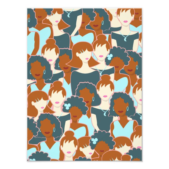Seamless pattern with black girls and white girls photo print (Front)