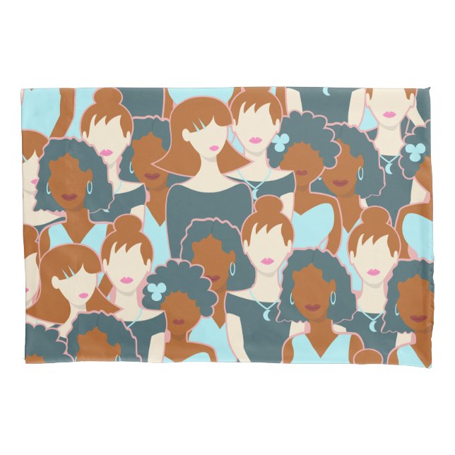 Seamless pattern with black girls and white girls pillow case (Front)