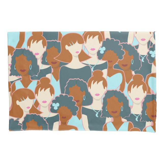 Seamless pattern with black girls and white girls pillow case (Front-Left)