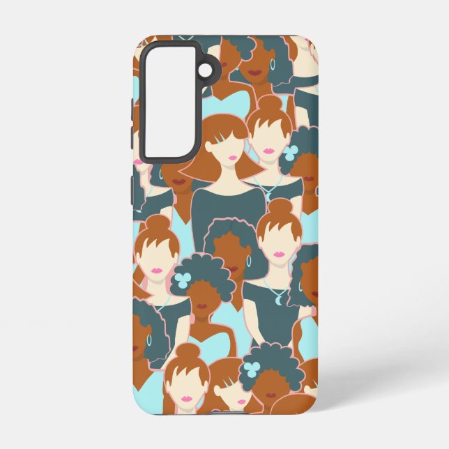 Seamless pattern with black girls and white girls samsung galaxy case (Back)