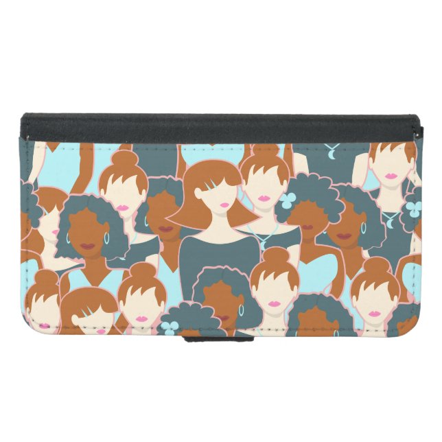 Seamless pattern with black girls and white girls samsung galaxy wallet case (Front (Horizontal))