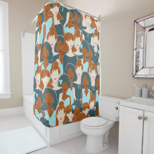 Seamless pattern with black girls and white girls shower curtain