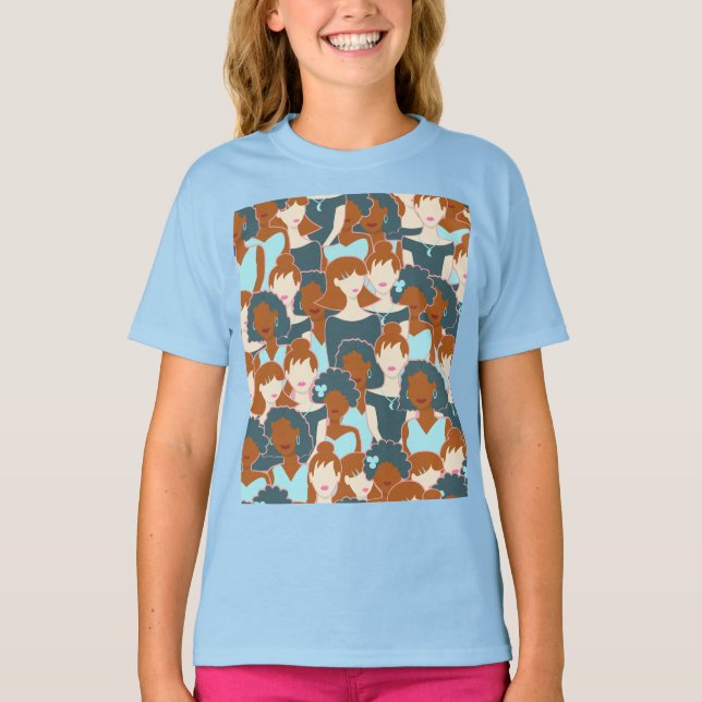 Seamless pattern with black girls and white girls T-Shirt (Front)
