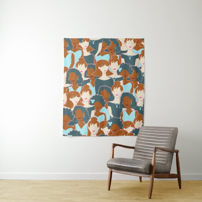 Seamless pattern with black girls and white girls tapestry (In Situ)