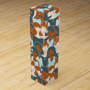 Seamless pattern with black girls and white girls wine box