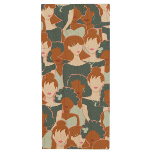 Seamless pattern with black girls and white girls wood flash drive