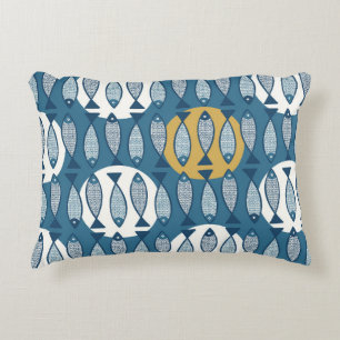 Seamless pattern with blue fish inspired by scandi accent pillow