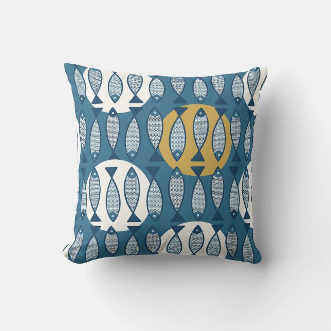 Seamless pattern with blue fish inspired by scandi throw pillow (Front)