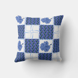 Seamless pattern with blue hand-drawn tropical throw pillow