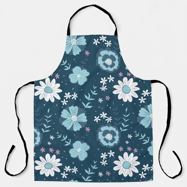 Seamless pattern with blue summer flowers on dark  apron (Front)