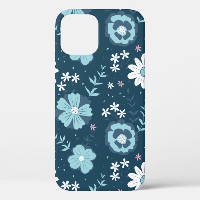 Seamless pattern with blue summer flowers on dark  Case-Mate iPhone case (Back)