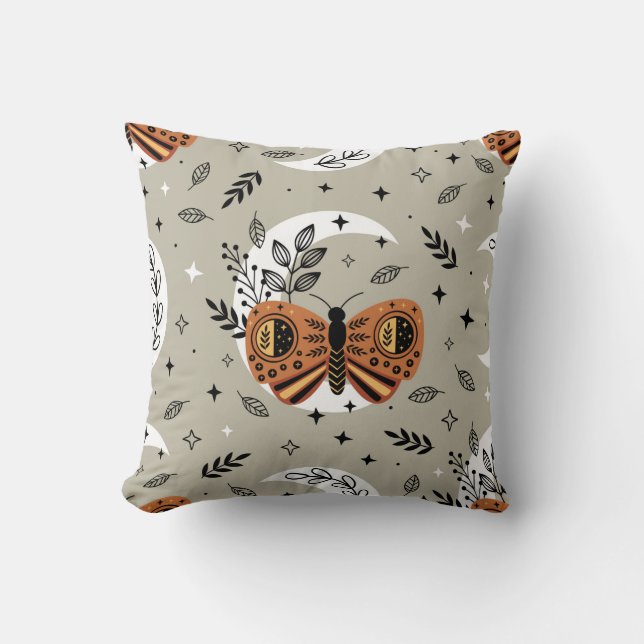 seamless pattern with bohemian butterfly on the mo throw pillow (Front)