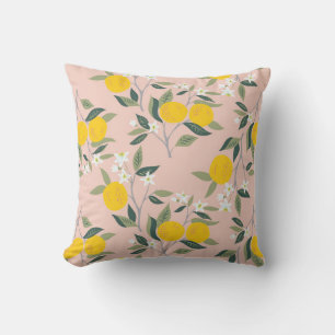 Seamless pattern with branches of oranges in bloom throw pillow