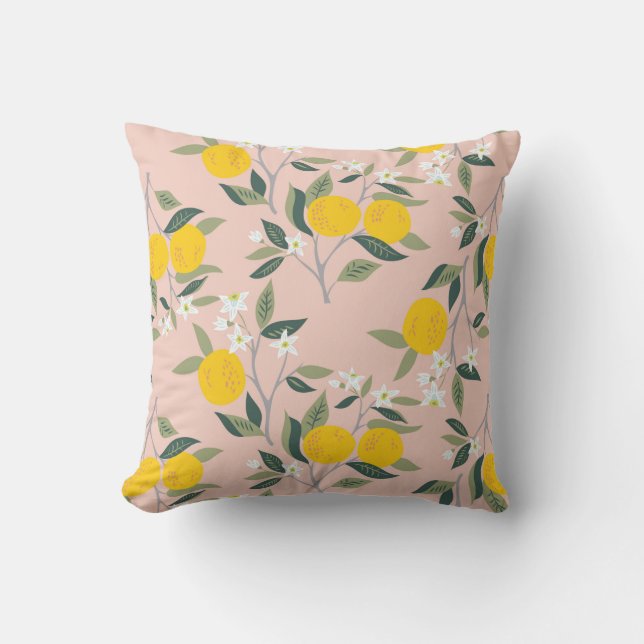 Seamless pattern with branches of oranges in bloom throw pillow (Front)