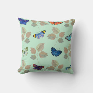 Seamless pattern with bright butterflies and branc throw pillow