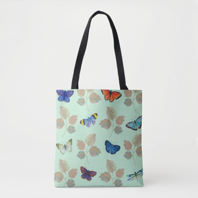 Seamless pattern with bright butterflies and branc tote bag (Front)