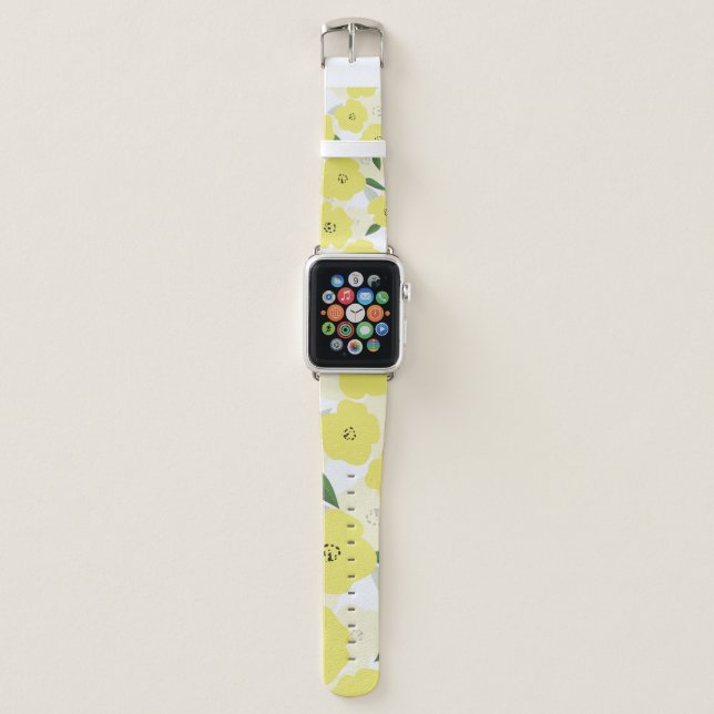 Seamless pattern with bright yellow flowers backgr apple watch band (Front)