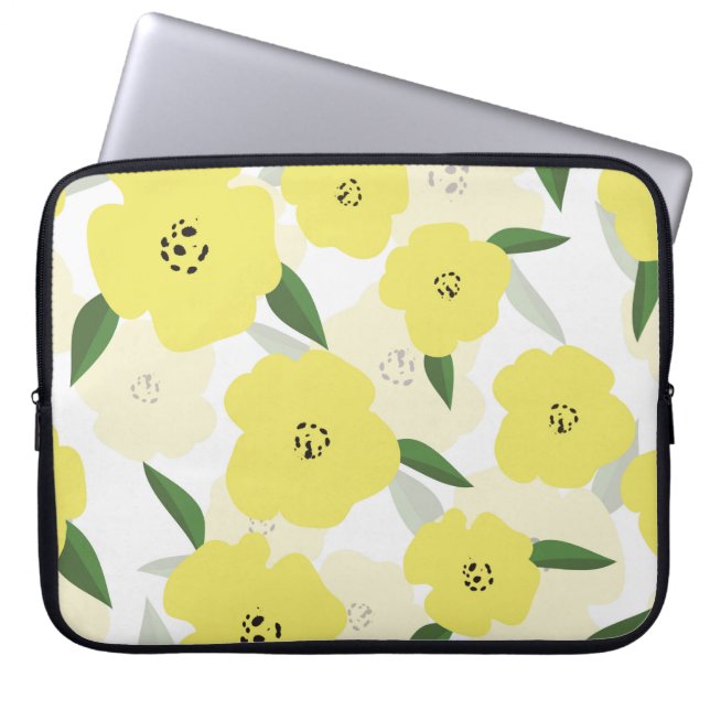 Seamless pattern with bright yellow flowers backgr laptop sleeve (Front)