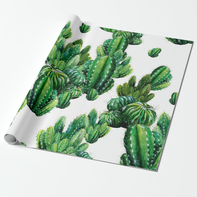 Seamless pattern with cacti watercolor. Cactus ill Wrapping Paper (Unrolled)