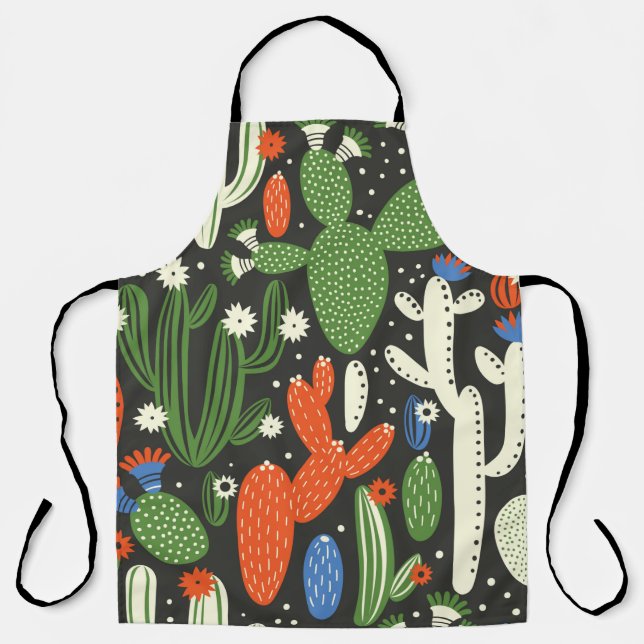 seamless pattern with cactus on black background.  apron (Front)