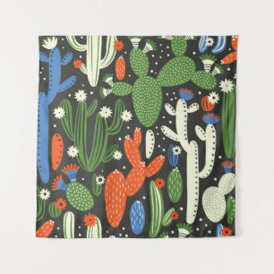 seamless pattern with cactus on black background. tapestry