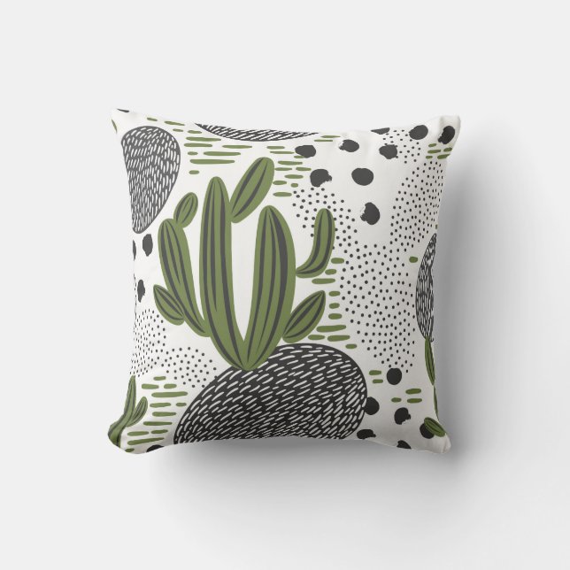 seamless pattern with cactus on white background.  throw pillow (Front)