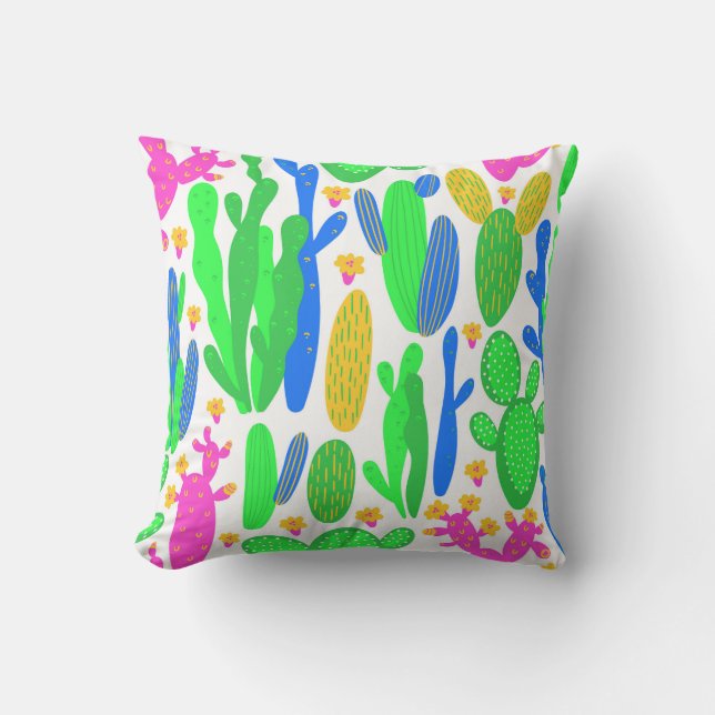 seamless pattern with cactus on white background.  throw pillow (Front)