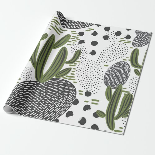 seamless pattern with cactus on white background  wrapping paper