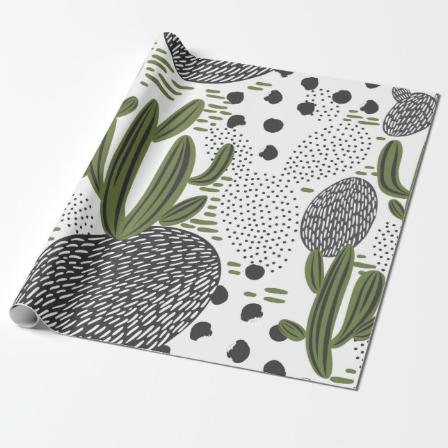 seamless pattern with cactus on white background.  wrapping paper (Unrolled)