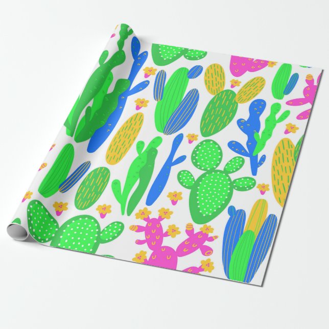 seamless pattern with cactus on white background.  wrapping paper (Unrolled)