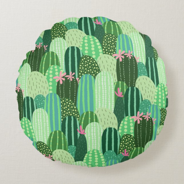Seamless pattern with cactus round pillow (Front)