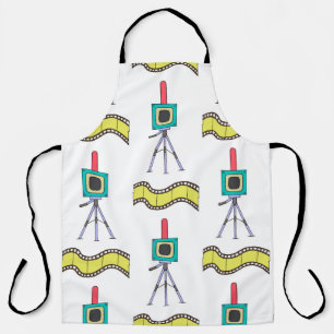 Seamless pattern with cameras and film strips on a apron