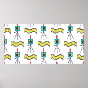 Seamless pattern with cameras and film strips on a poster