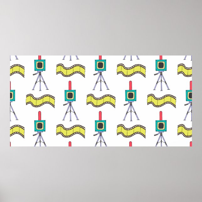 Seamless pattern with cameras and film strips on a poster (Front)