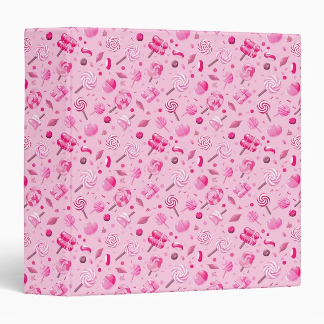 Seamless pattern with candies, lollipops, blue bac 3 ring binder (Front/Spine)